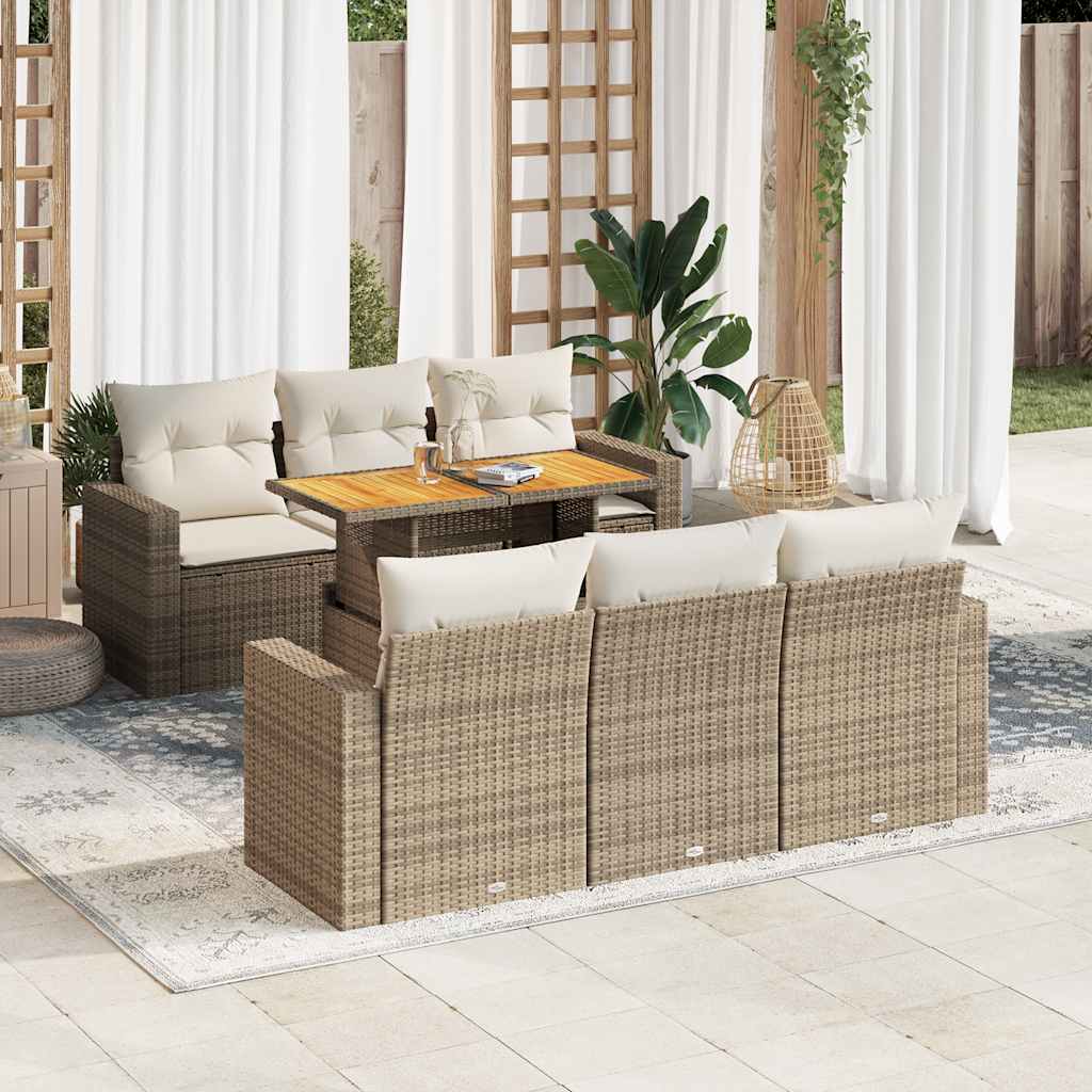 Vetonek Set sofás de jardín 7 piezas y cojines ratán sintético beige