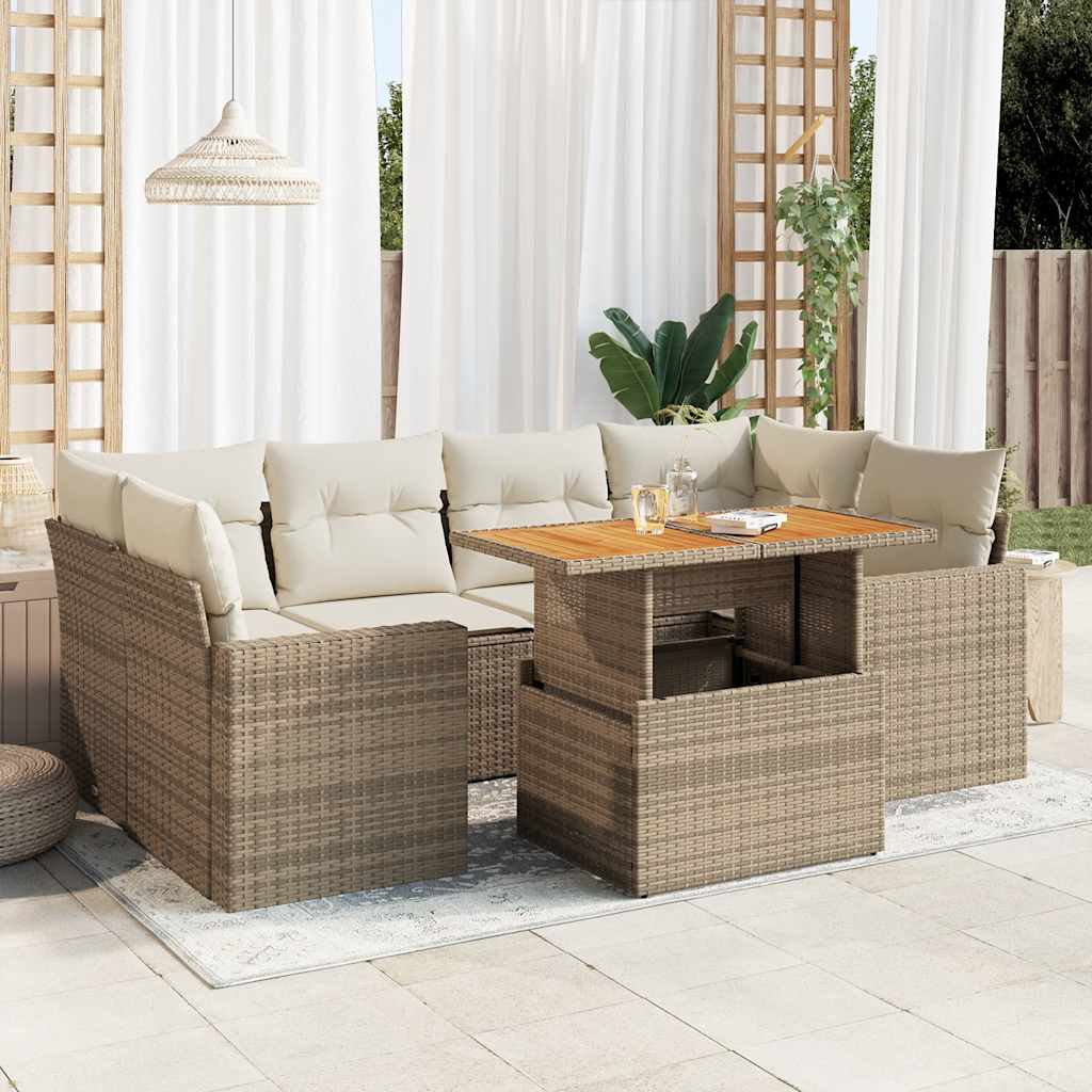 Vetonek Set sofás de jardín 7 piezas y cojines ratán sintético beige