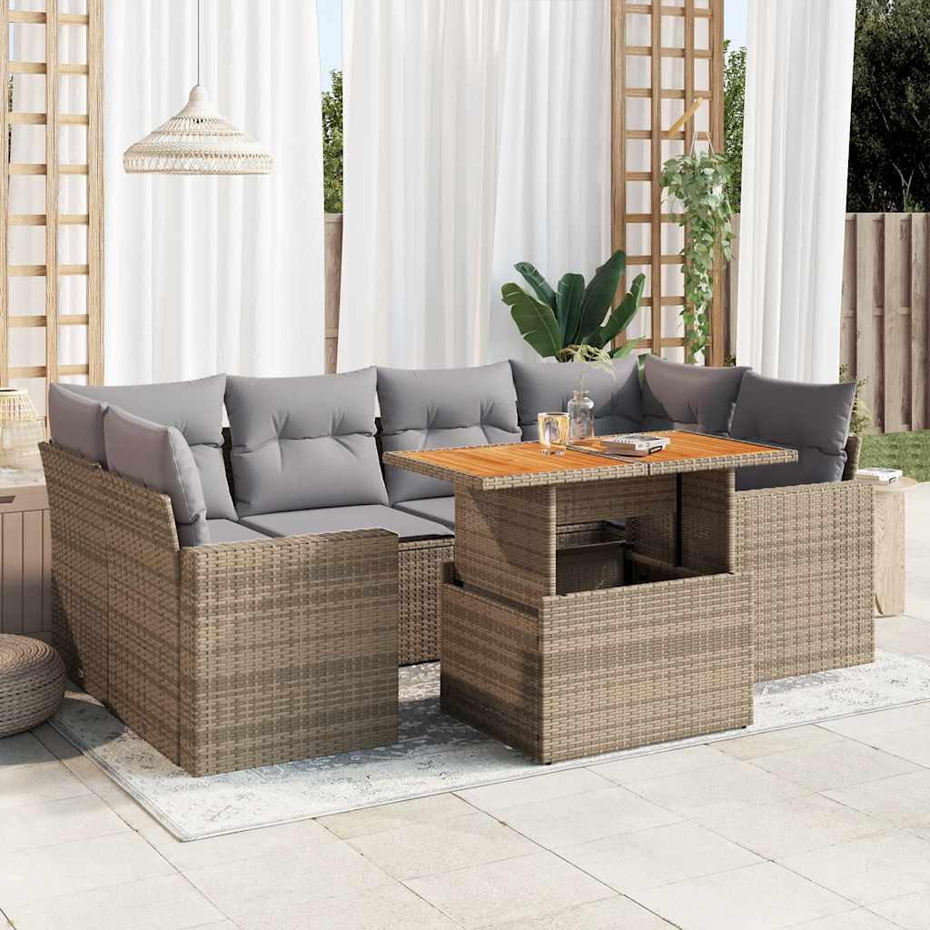 Vetonek Set sofás de jardín 7 piezas y cojines ratán sintético beige