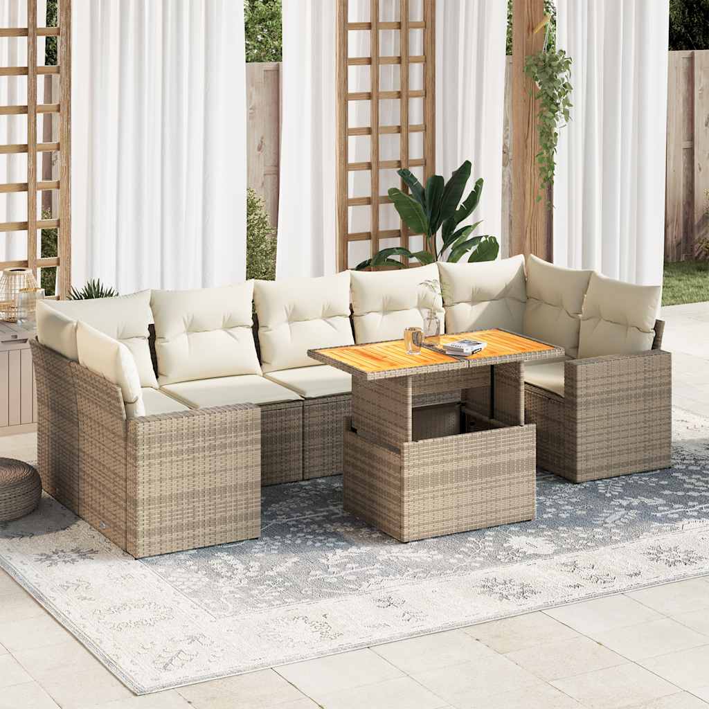 Vetonek Set de sofás de jardín y cojines 8 piezas ratán sintético beige