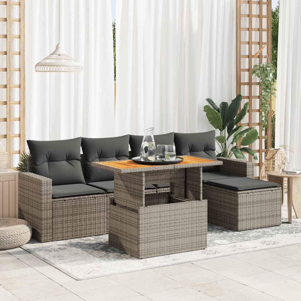 Vetonek Set de muebles de jardín 6 pzas y cojines ratán sintético gris