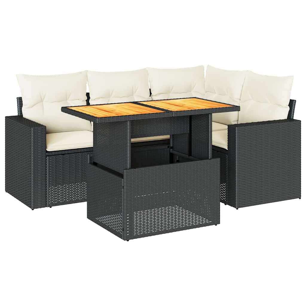 Set de muebles de jardín 5 pzas y cojines ratán sintético negro V4678 Vetonek