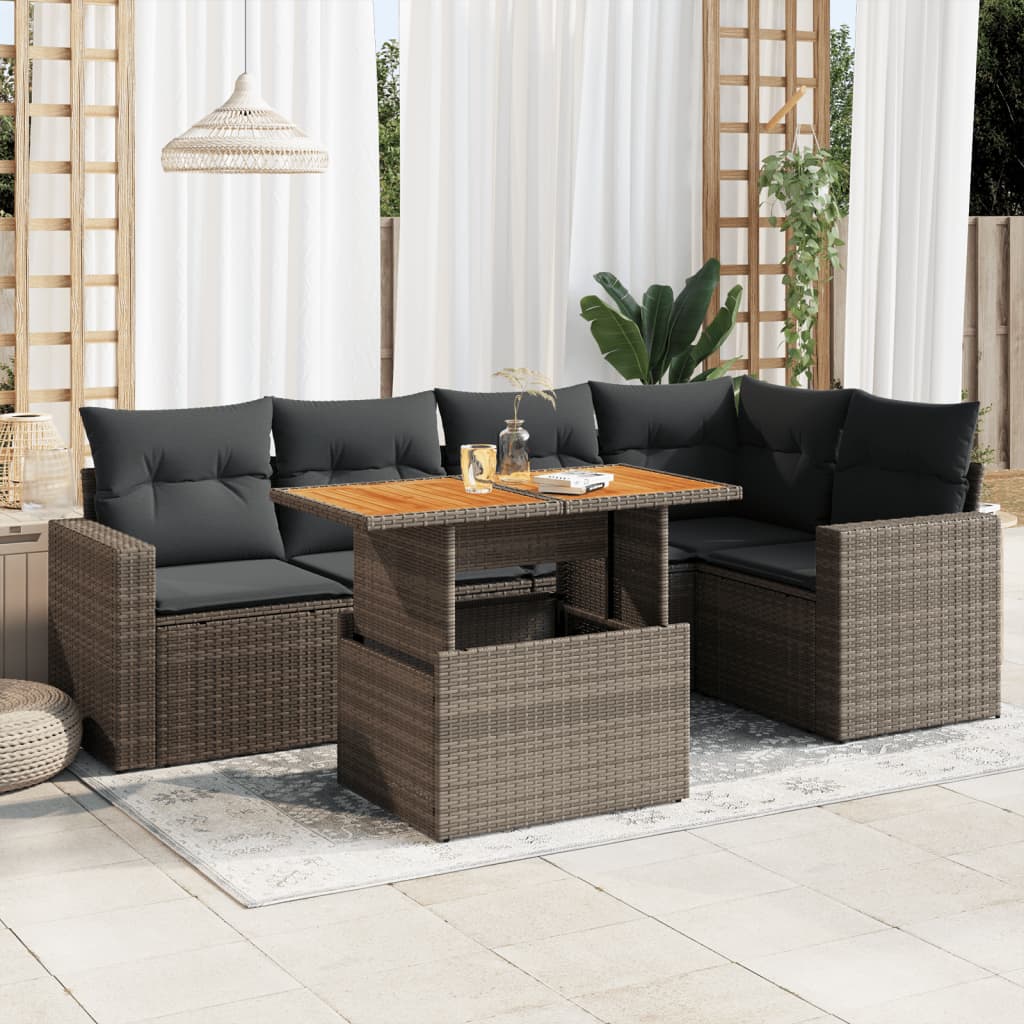 Vetonek Set de muebles de jardín 6 pzas y cojines ratán sintético gris