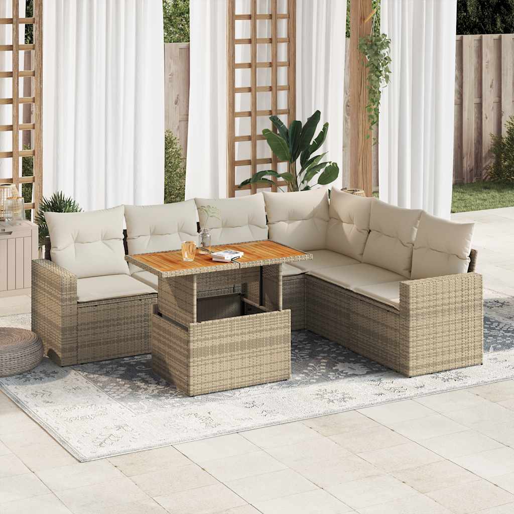 Vetonek Set sofás de jardín 7 piezas y cojines ratán sintético beige