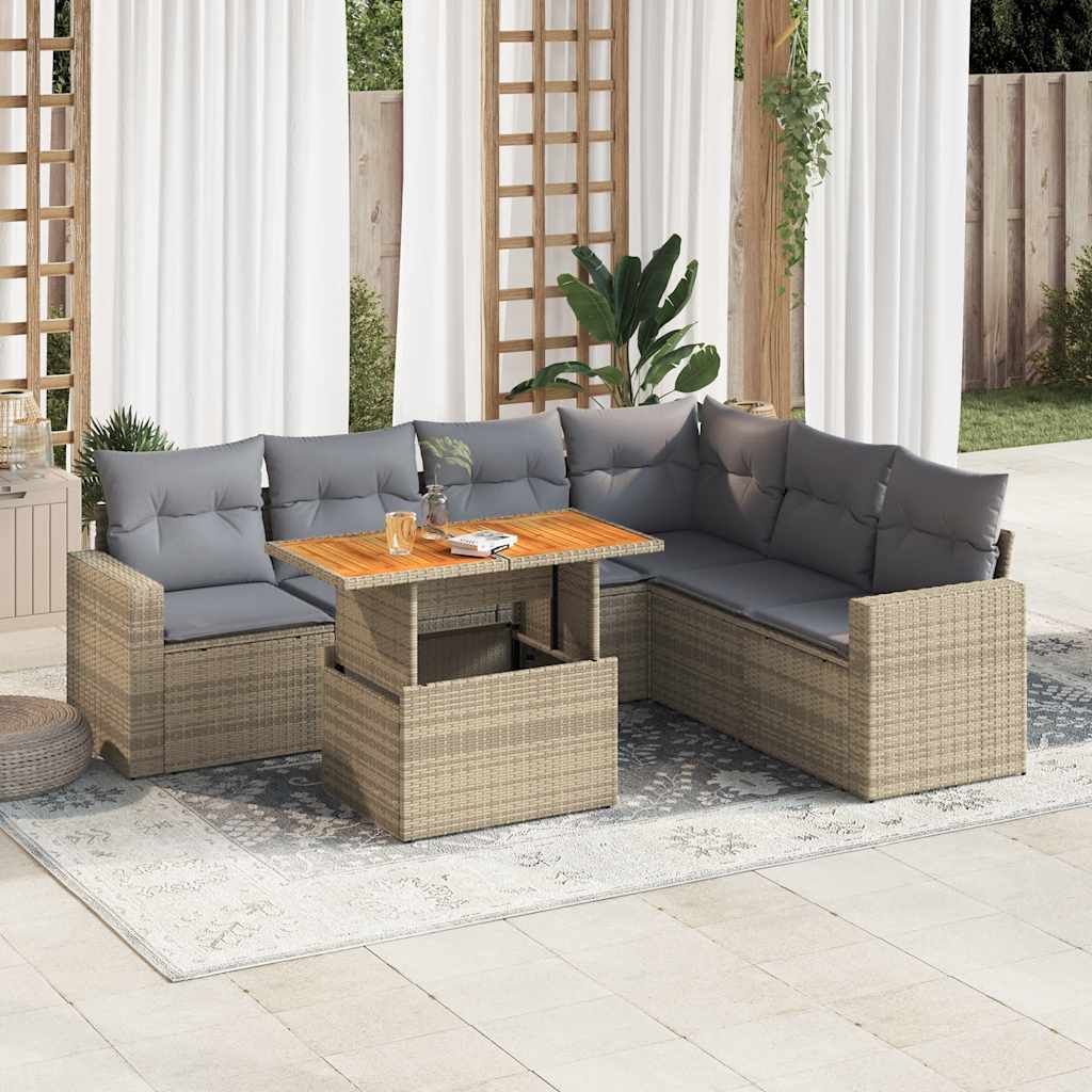 Vetonek Set sofás de jardín 7 piezas y cojines ratán sintético beige