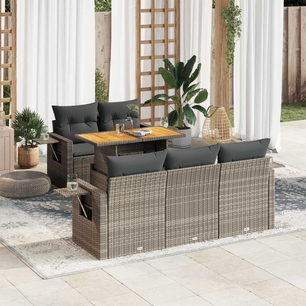 Vetonek Set de muebles de jardín 6 pzas y cojines ratán sintético gris