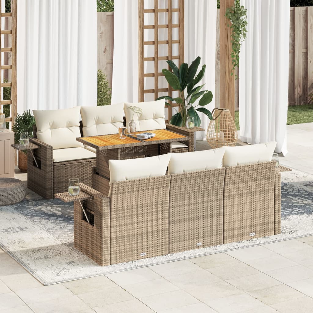 Vetonek Set sofás de jardín 7 piezas y cojines ratán sintético beige