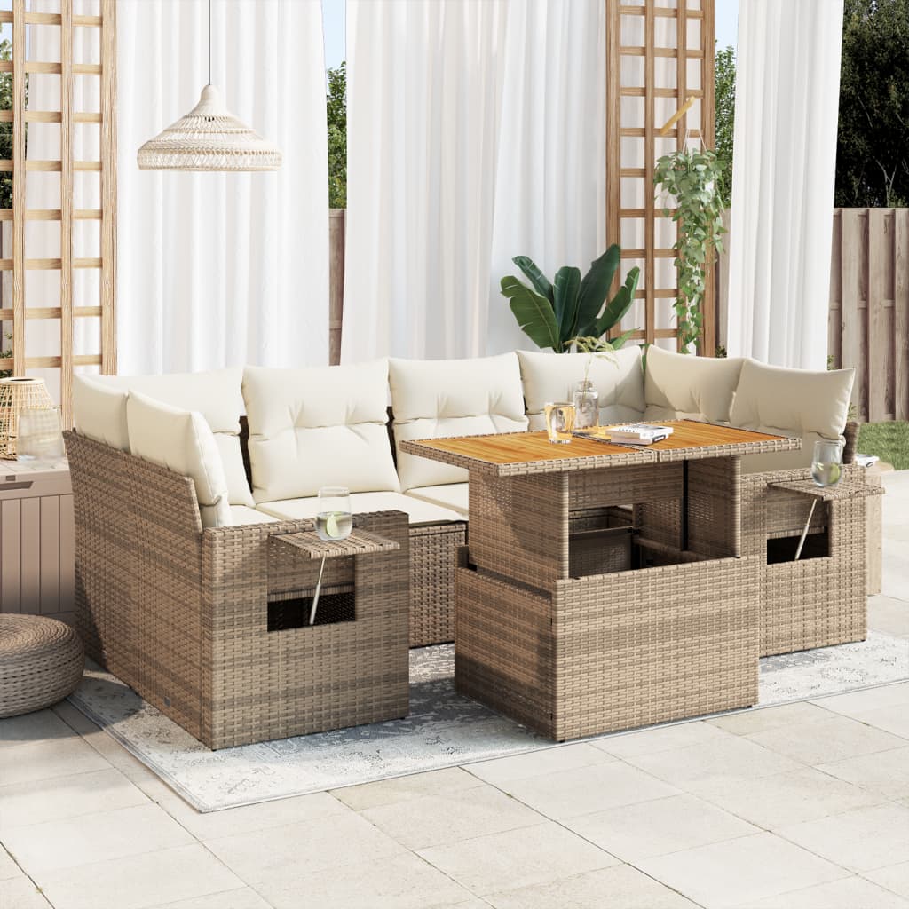 Vetonek Set sofás de jardín 7 piezas y cojines ratán sintético beige