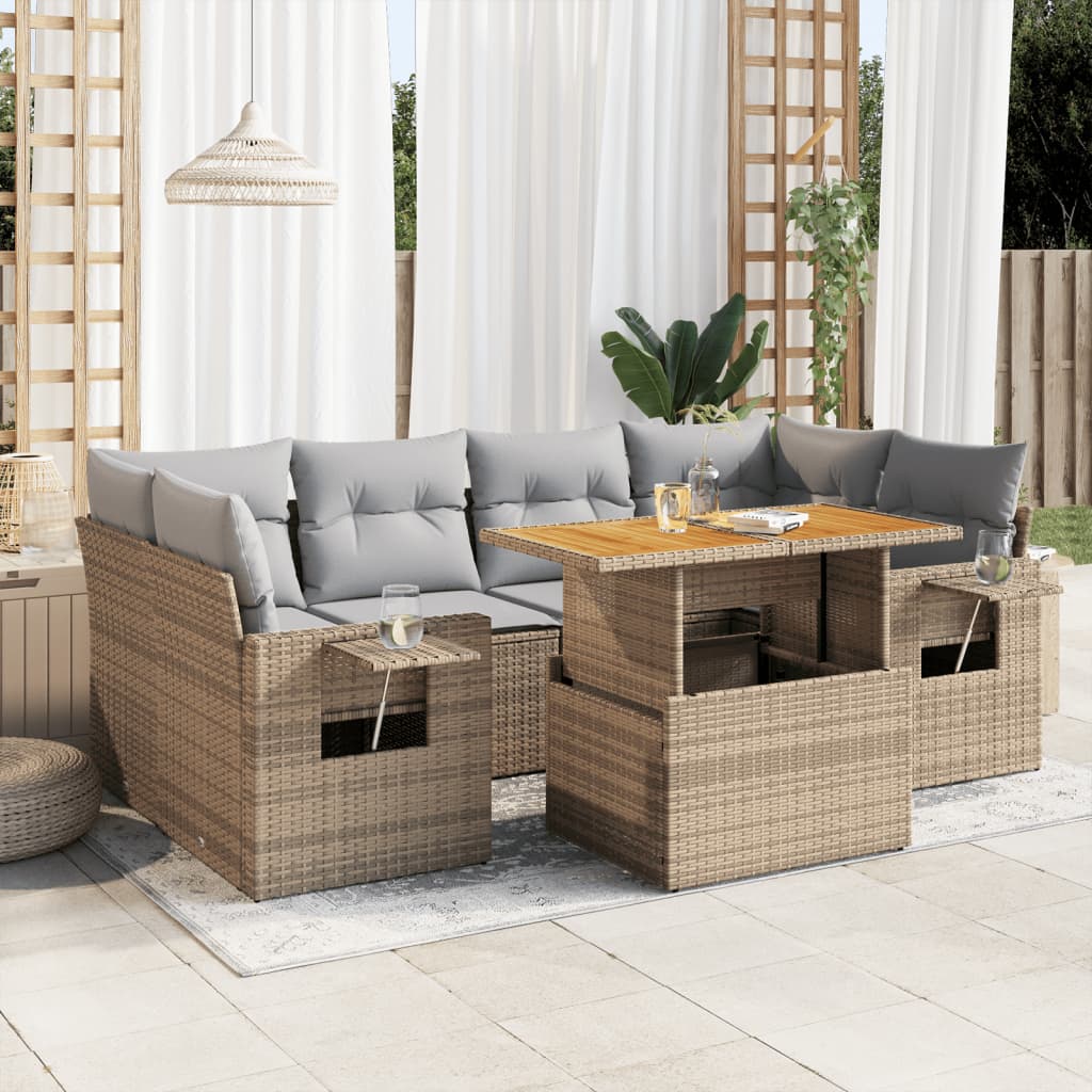 Vetonek Set sofás de jardín 7 piezas y cojines ratán sintético beige