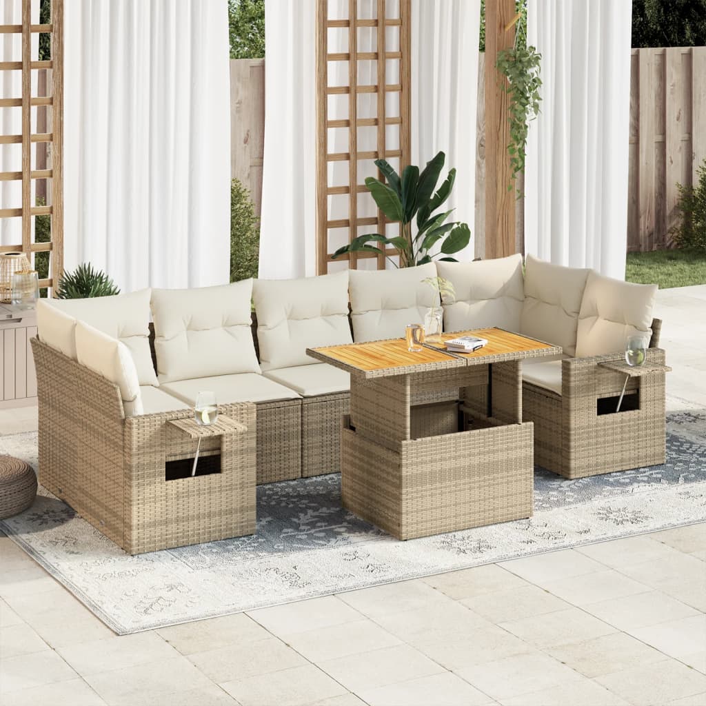 Vetonek Set de sofás de jardín y cojines 8 piezas ratán sintético beige