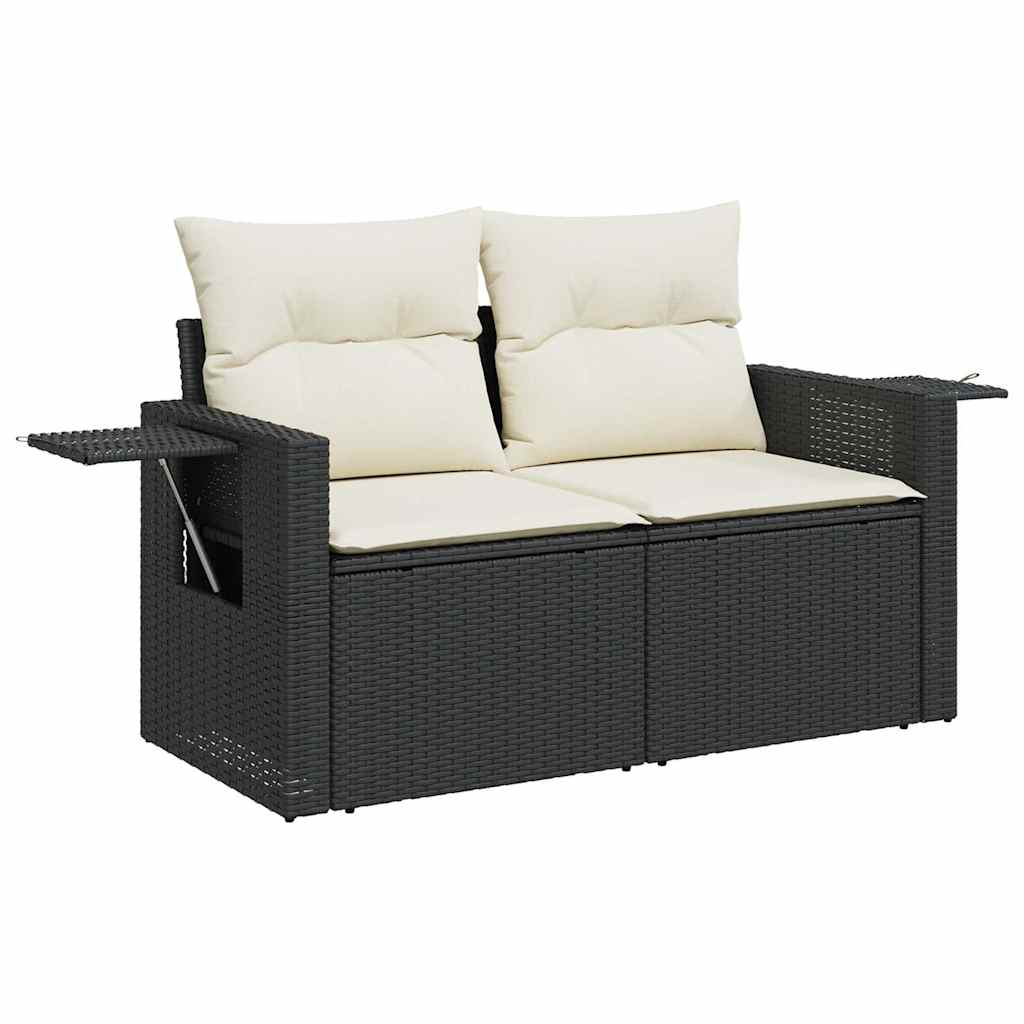 Garden Sofas Set 6 pieces and black synthetic rattan cushions