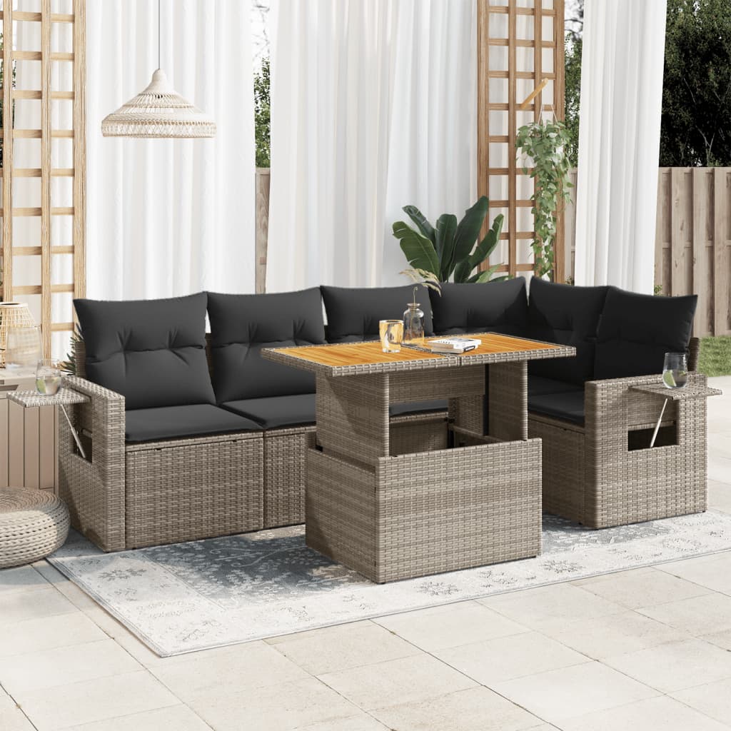 Vetonek Set de muebles de jardín 6 pzas y cojines ratán sintético gris