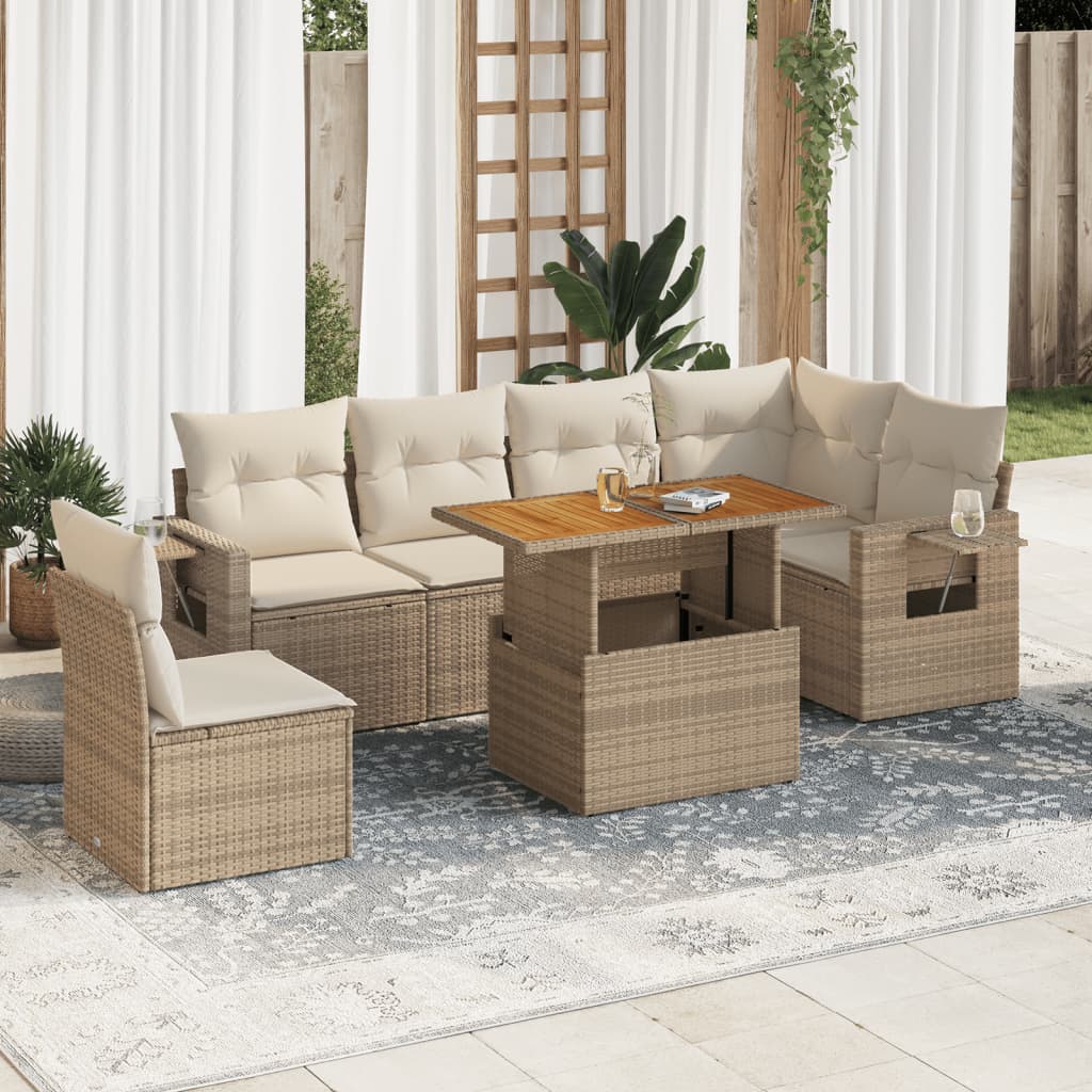 Vetonek Set sofás de jardín 7 piezas y cojines ratán sintético beige