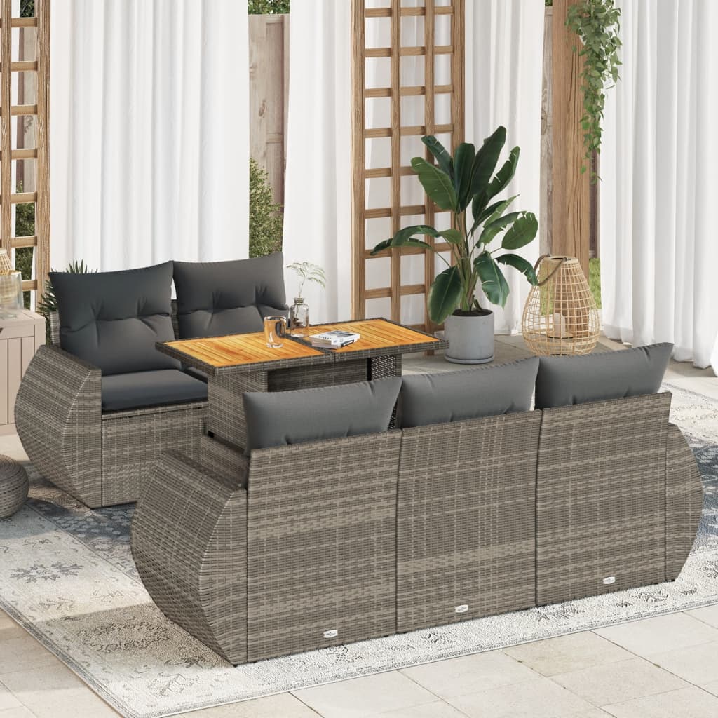 Vetonek Set de muebles de jardín 6 pzas y cojines ratán sintético gris