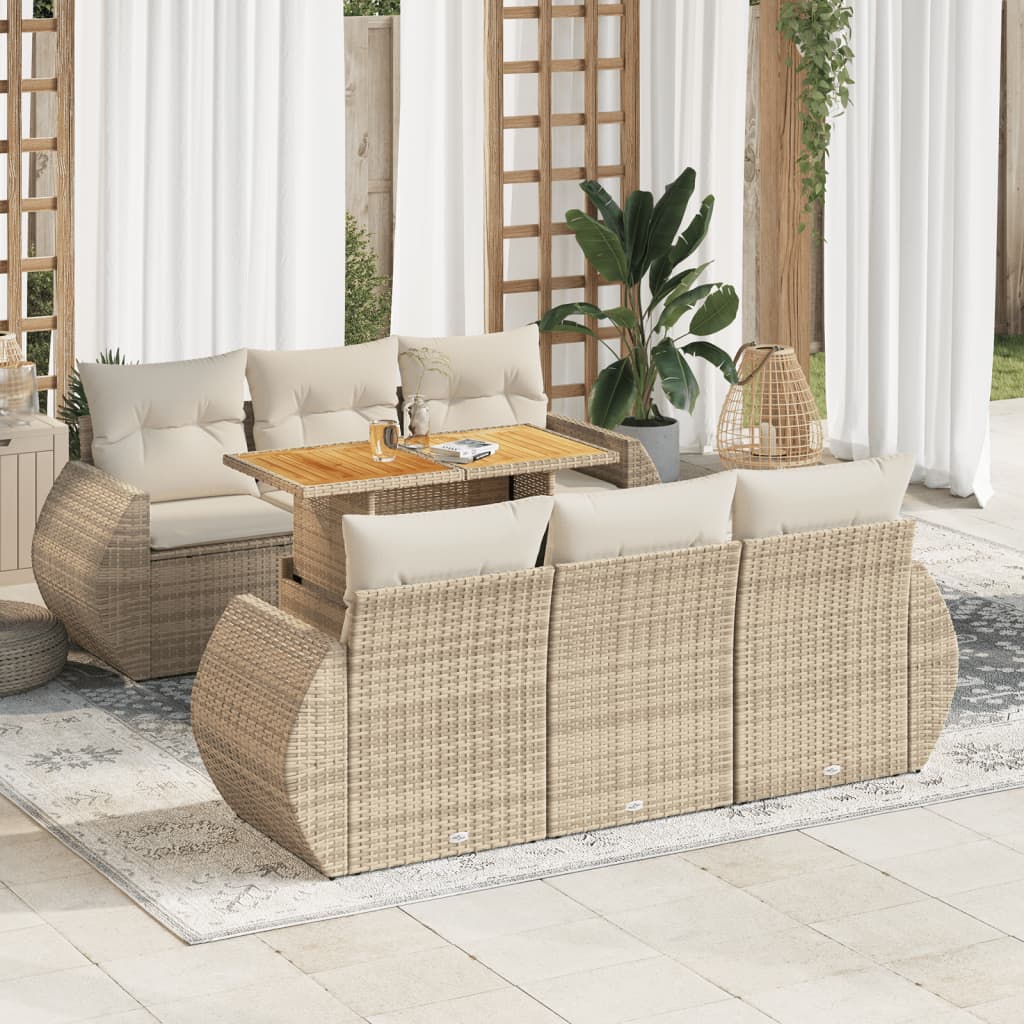 Vetonek Set sofás de jardín 7 piezas y cojines ratán sintético beige