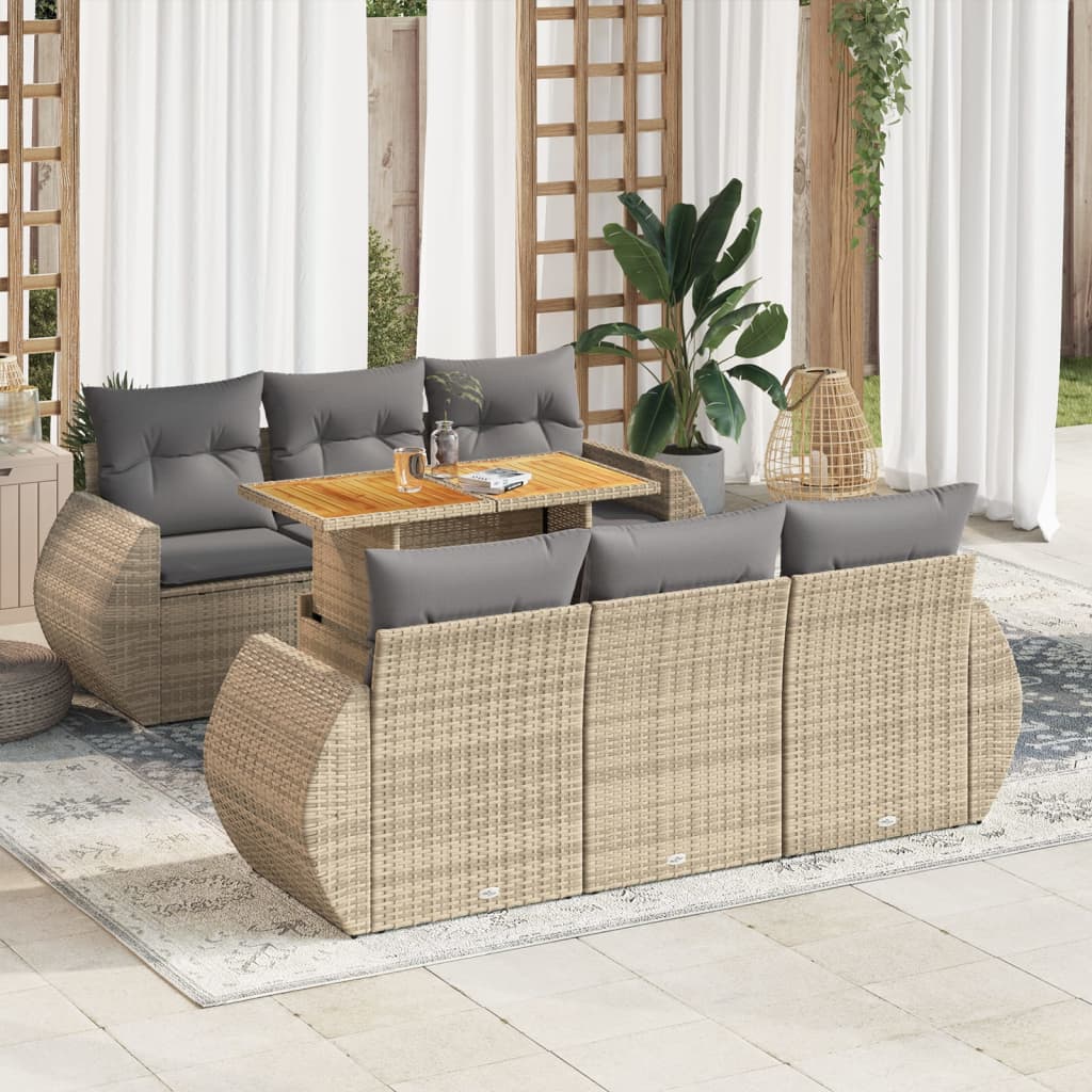 Vetonek Set sofás de jardín 7 piezas y cojines ratán sintético beige