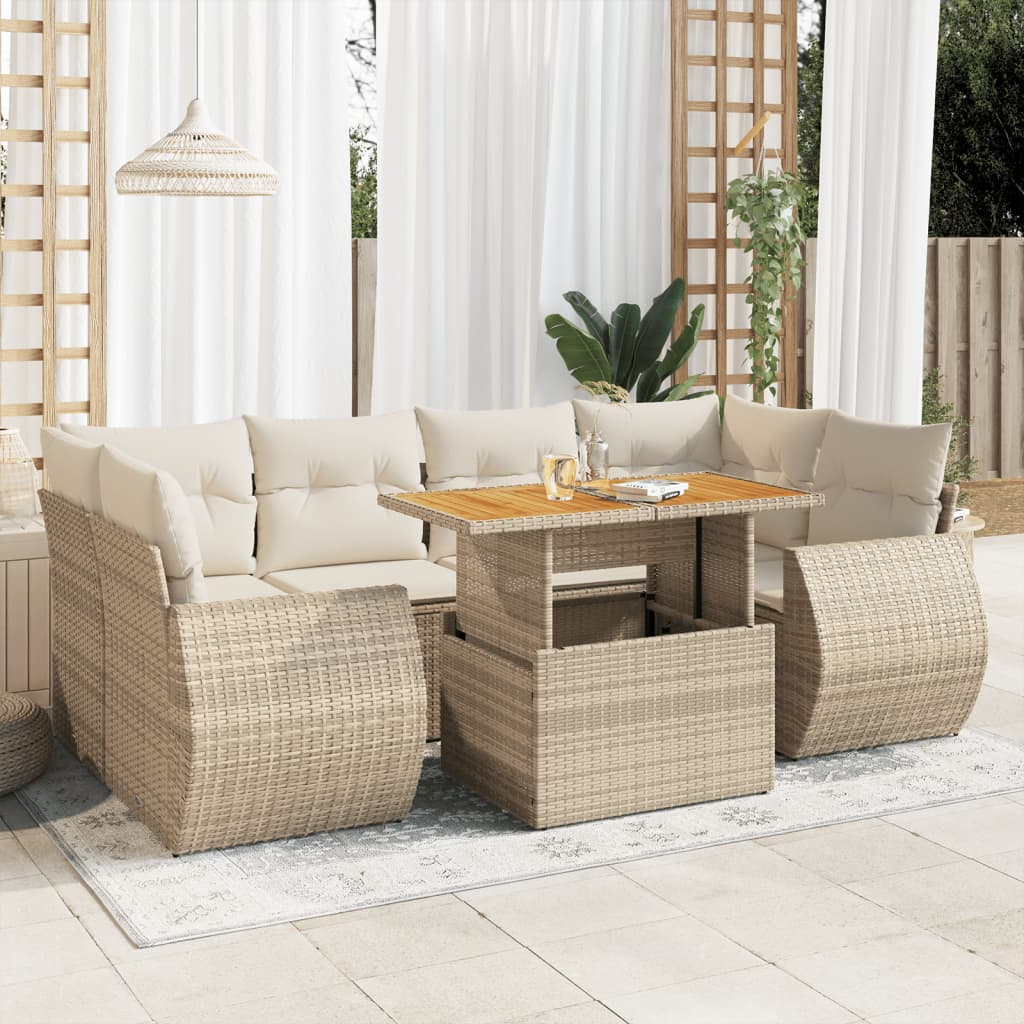 Vetonek Set sofás de jardín 7 piezas y cojines ratán sintético beige