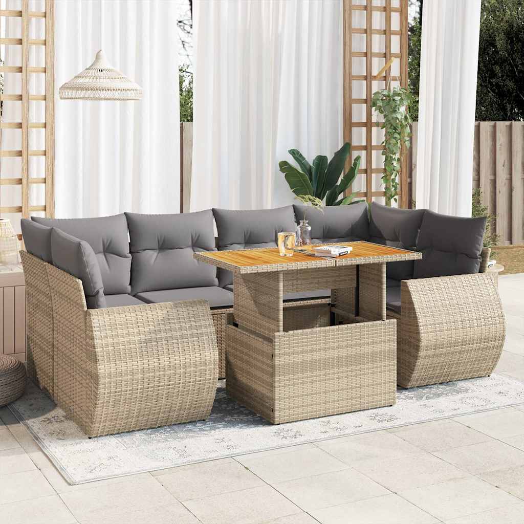 Vetonek Set sofás de jardín 7 piezas y cojines ratán sintético beige