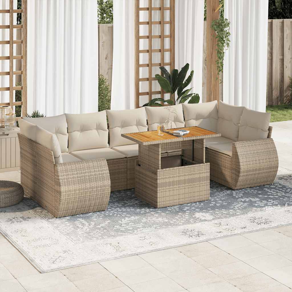 Vetonek Set de sofás de jardín y cojines 8 piezas ratán sintético beige