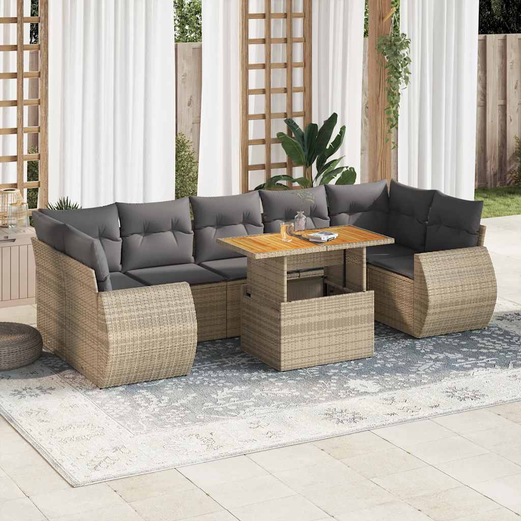 Vetonek Set de sofás de jardín y cojines 8 piezas ratán sintético beige