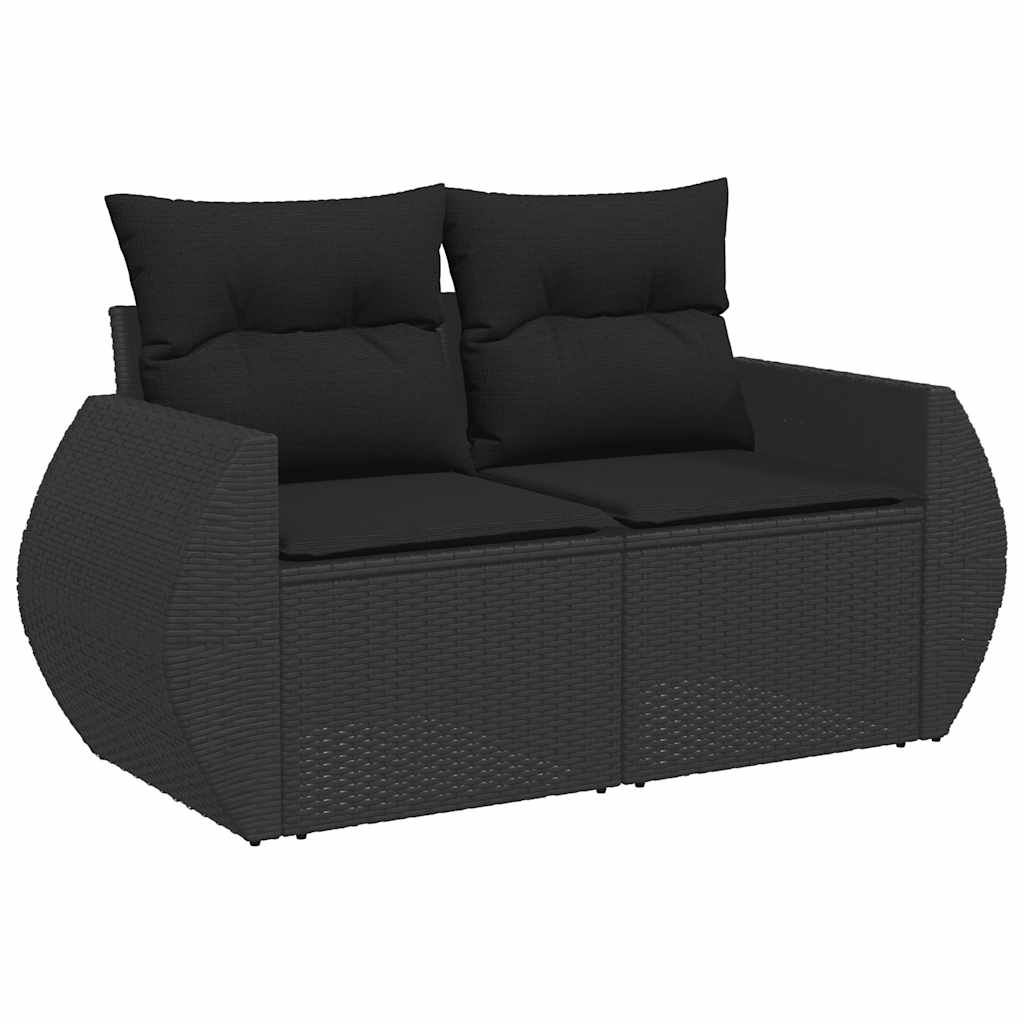 Garden Sofas Set 6 pieces and black synthetic rattan cushions