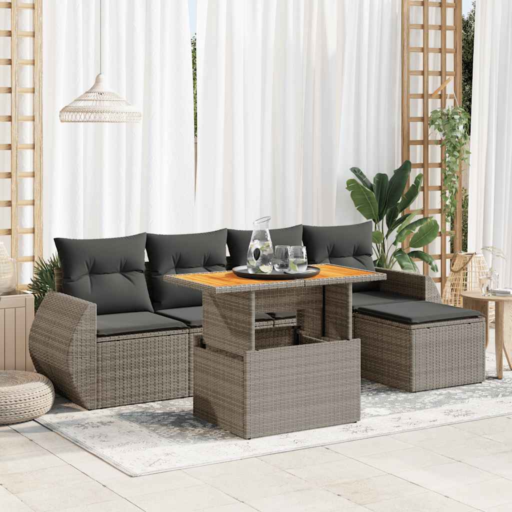 Vetonek Set de muebles de jardín 6 pzas y cojines ratán sintético gris