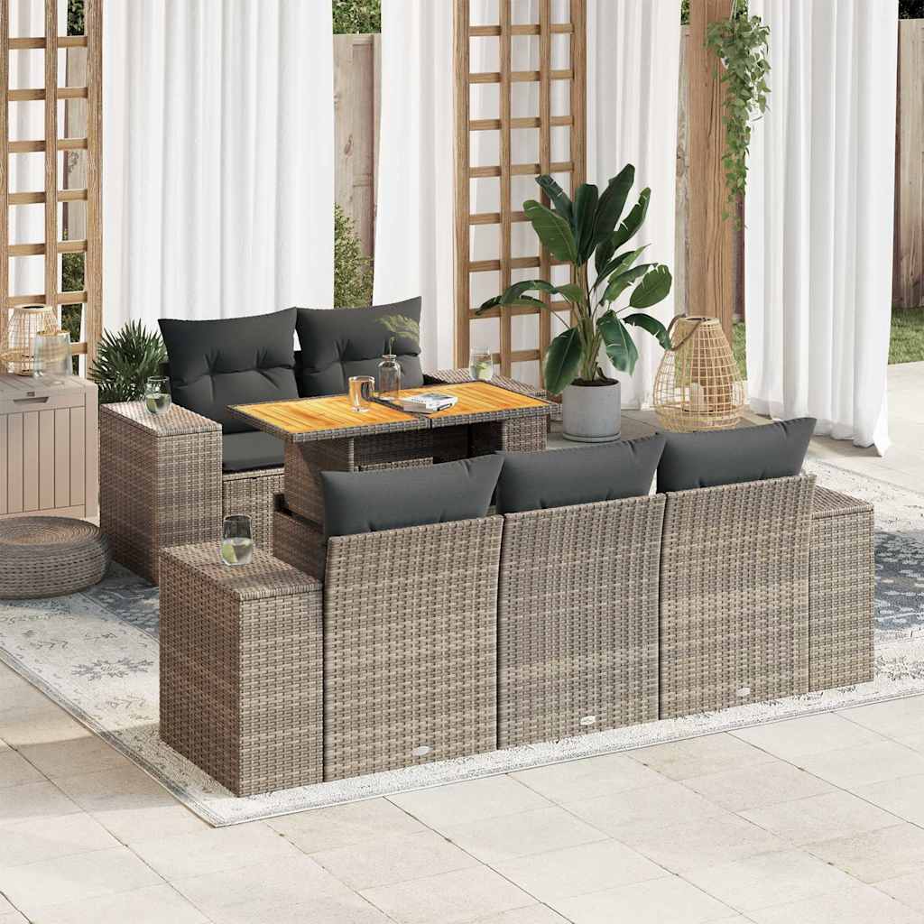 Vetonek Set de muebles de jardín 6 pzas y cojines ratán sintético gris