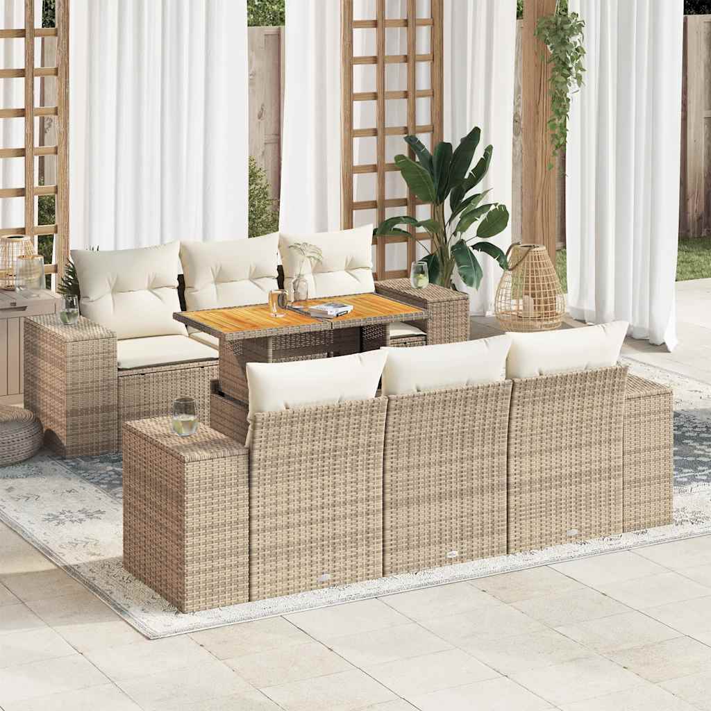 Vetonek Set sofás de jardín 7 piezas y cojines ratán sintético beige