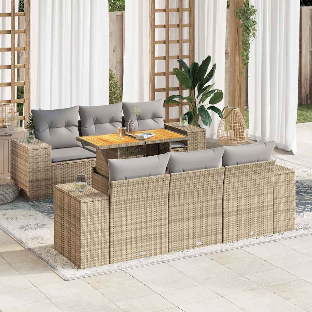 Vetonek Set sofás de jardín 7 piezas y cojines ratán sintético beige