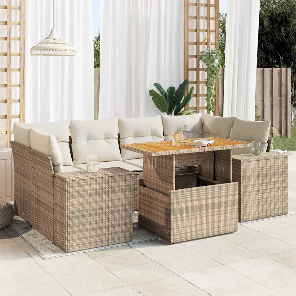 Vetonek Set sofás de jardín 7 piezas y cojines ratán sintético beige