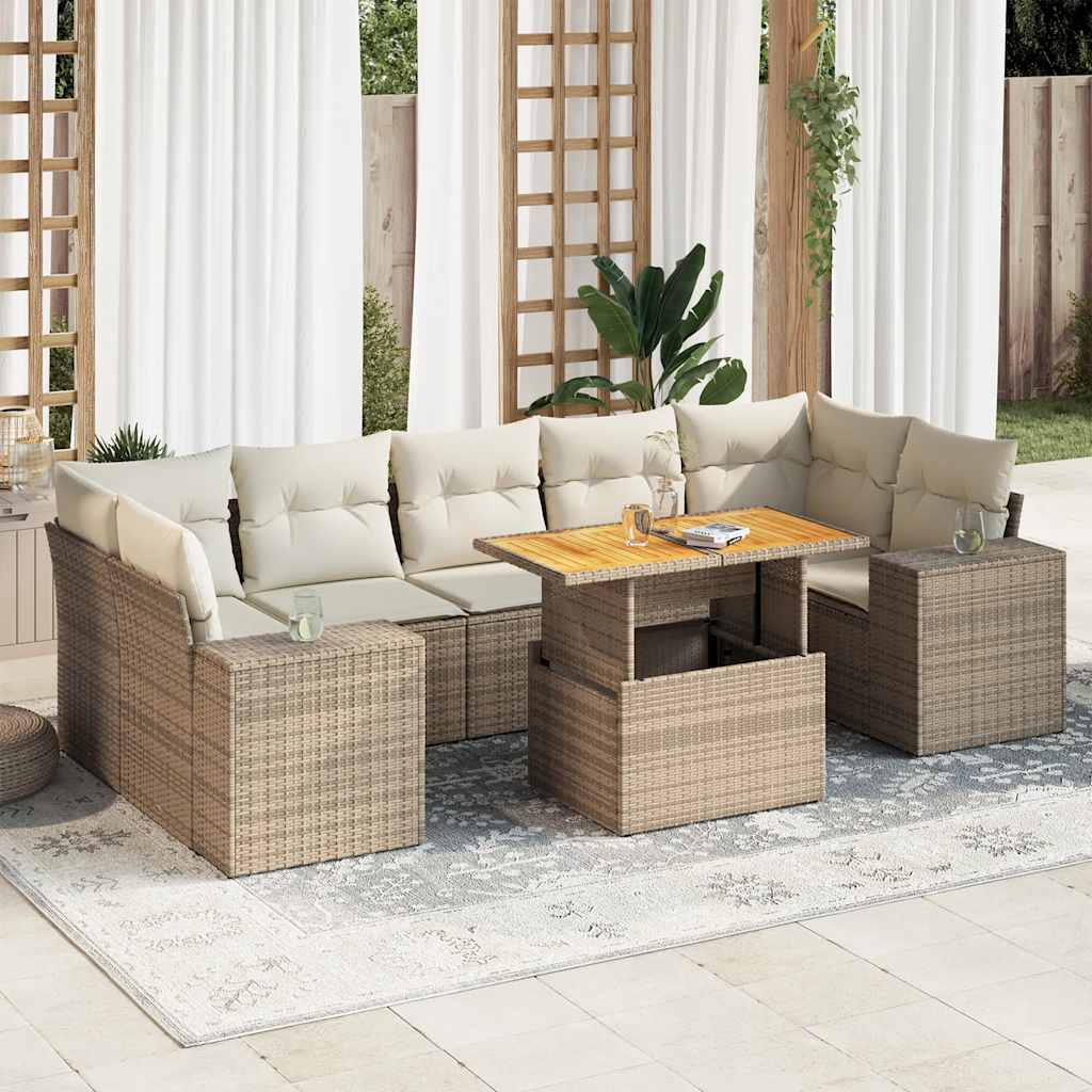 Vetonek Set de sofás de jardín y cojines 8 piezas ratán sintético beige