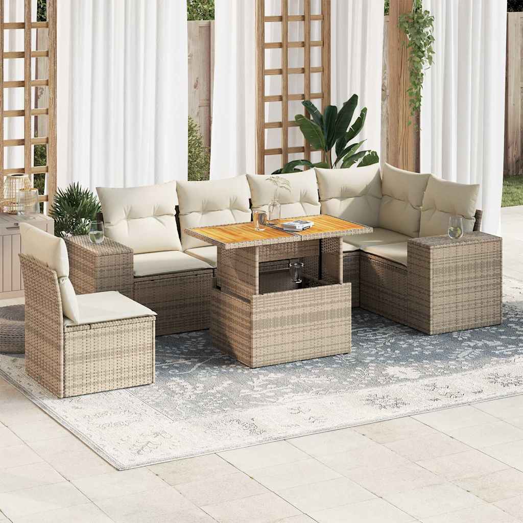 Vetonek Set sofás de jardín 7 piezas y cojines ratán sintético beige