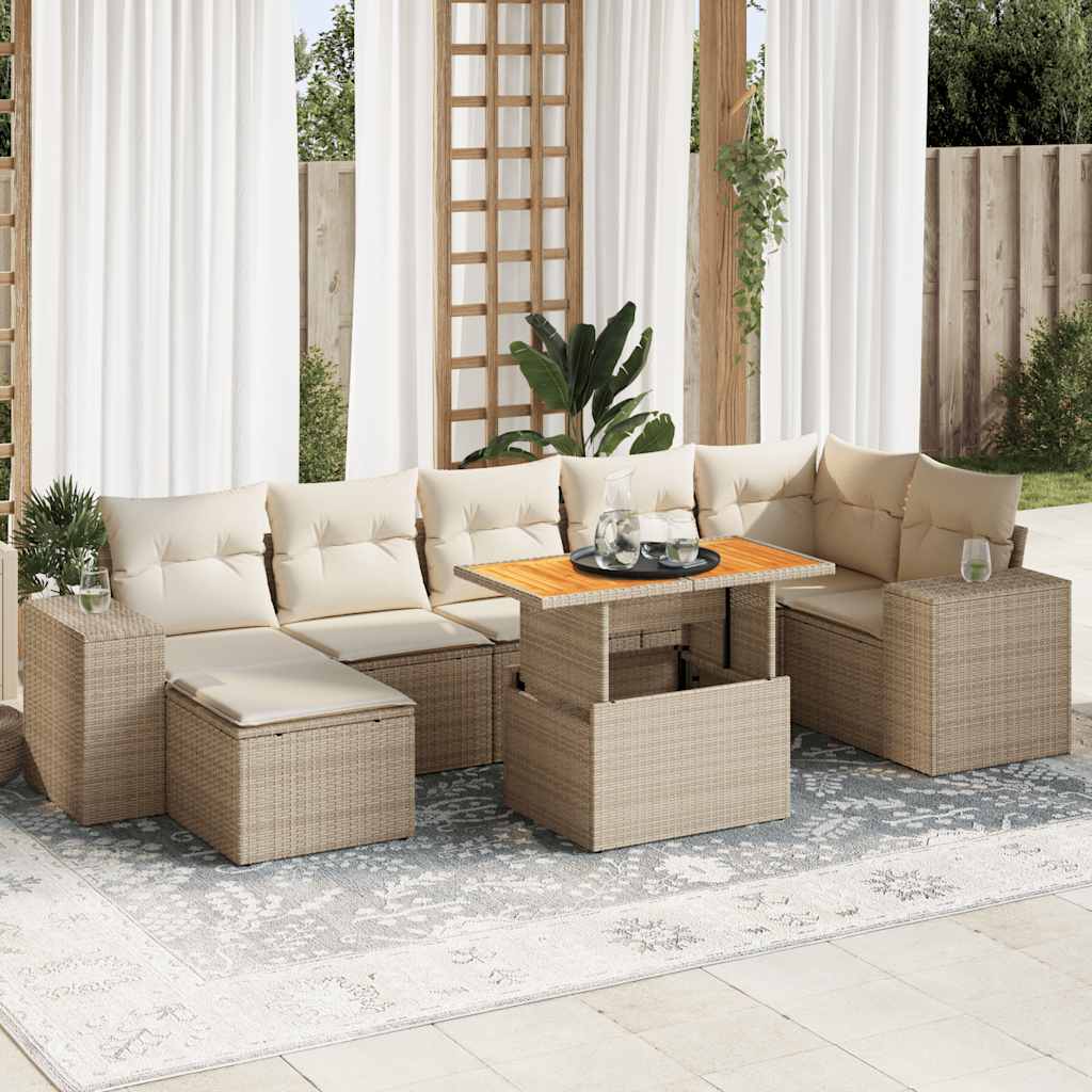 Vetonek Set de sofás de jardín y cojines 8 piezas ratán sintético beige