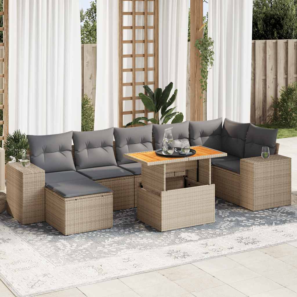 Vetonek Set de sofás de jardín y cojines 8 piezas ratán sintético beige