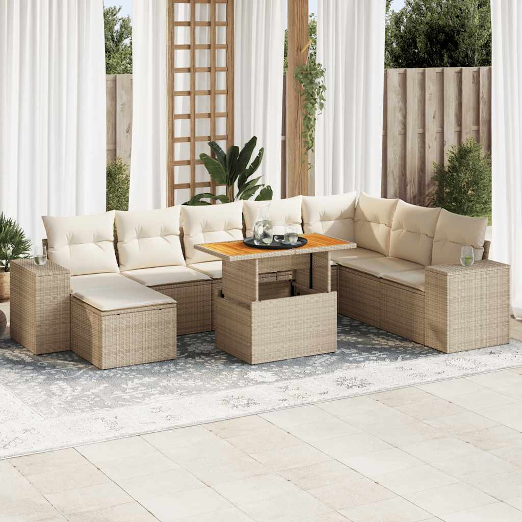 Vetonek Set sofás jardín y cojines 9 pzas ratán sintético acacia beige