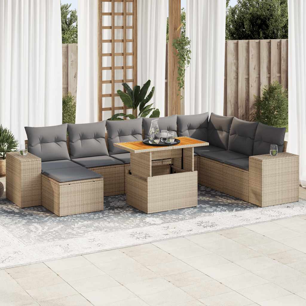 Vetonek Set sofás jardín y cojines 9 pzas ratán sintético acacia beige