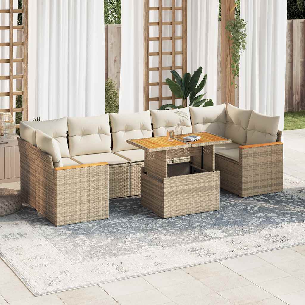 Vetonek Set sofás jardín y cojines 7 pzas ratán sintético acacia beige