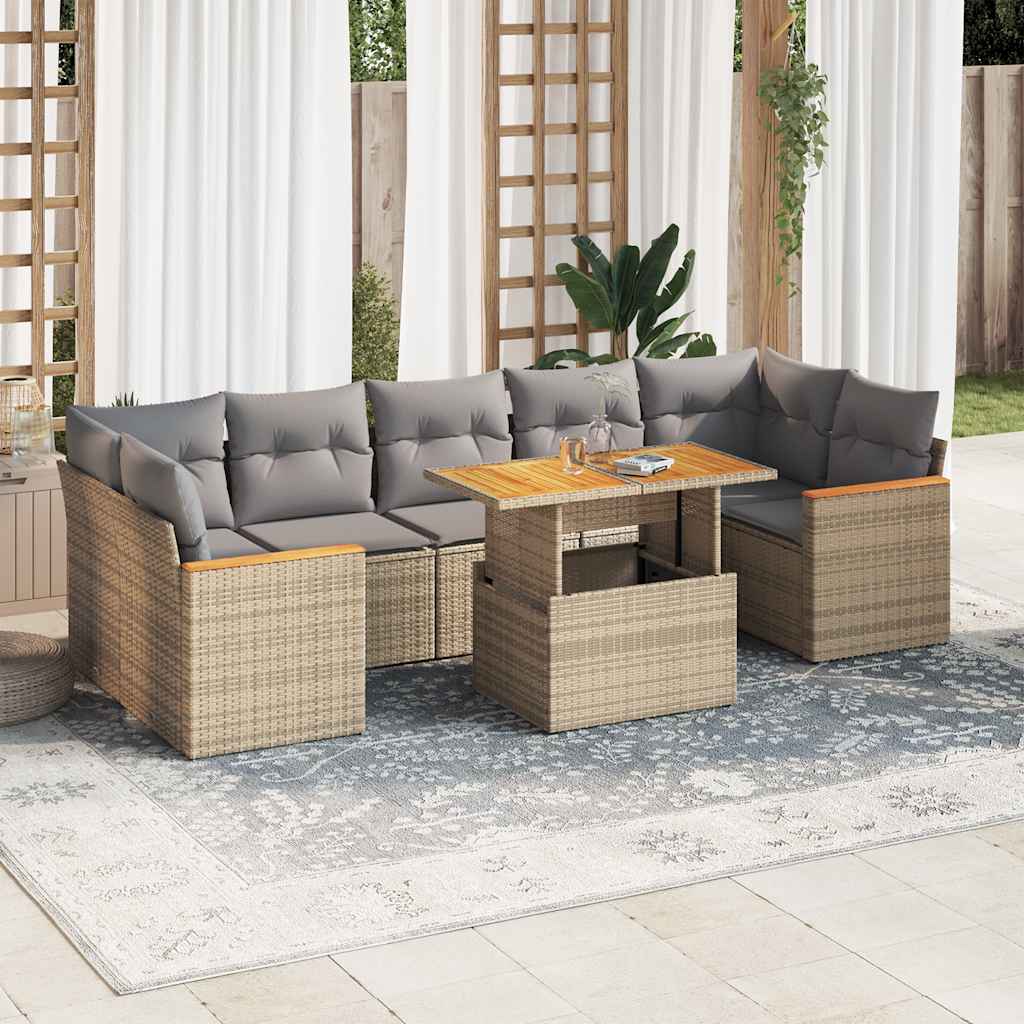 Vetonek Set sofás jardín y cojines 7 pzas ratán sintético acacia beige