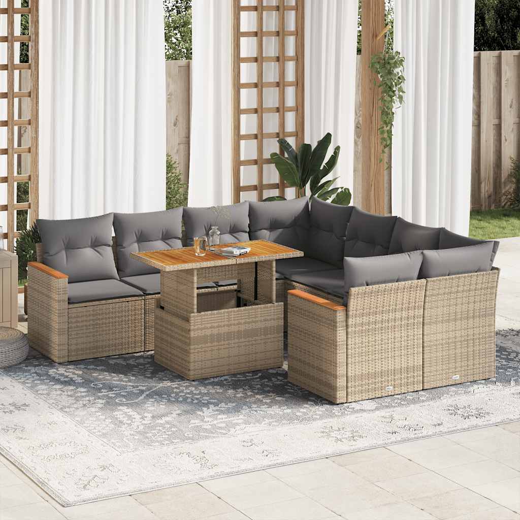 Vetonek Set sofás jardín y cojines 9 pzas ratán sintético acacia beige