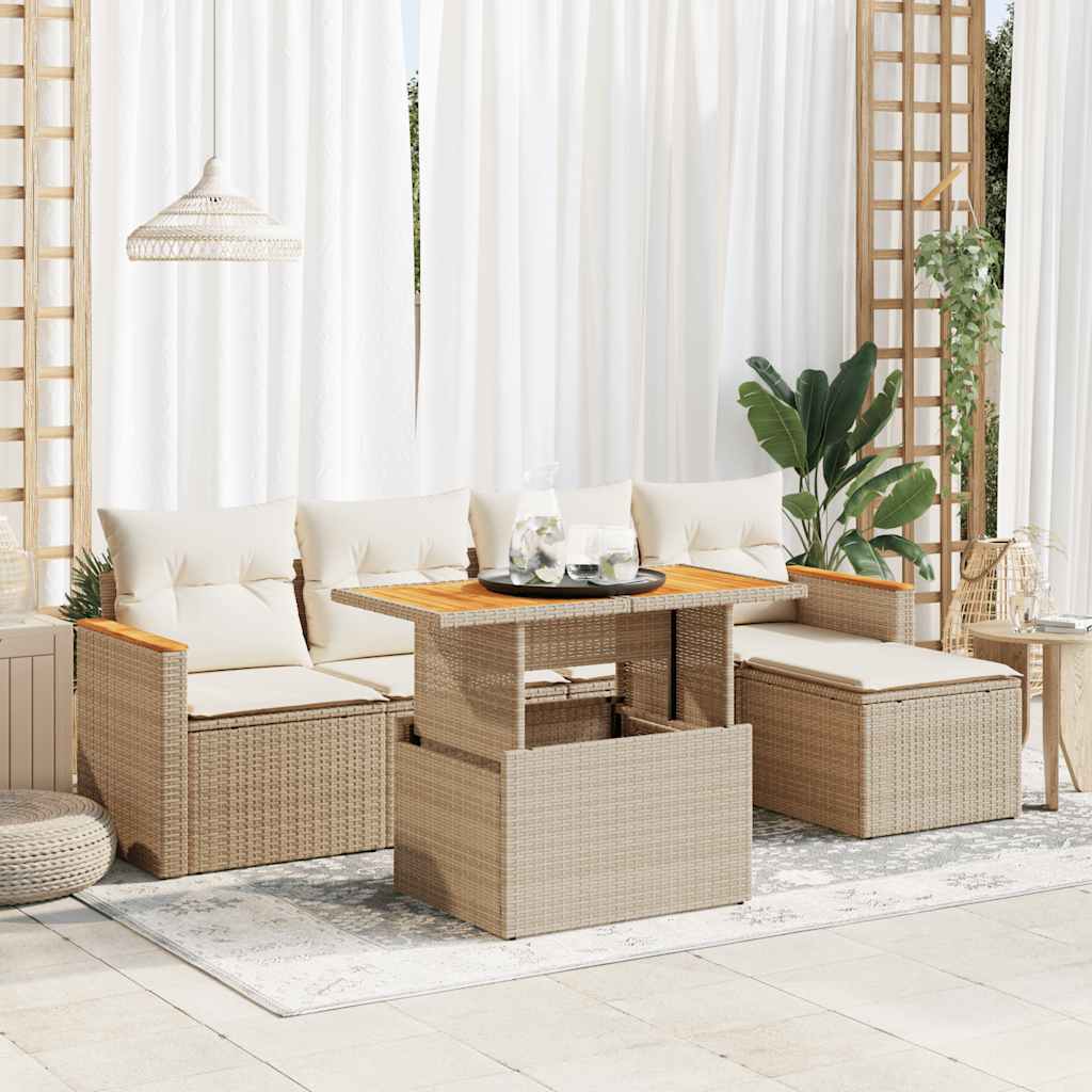 Vetonek Set sofás jardín y cojines 6 pzas ratán sintético acacia beige