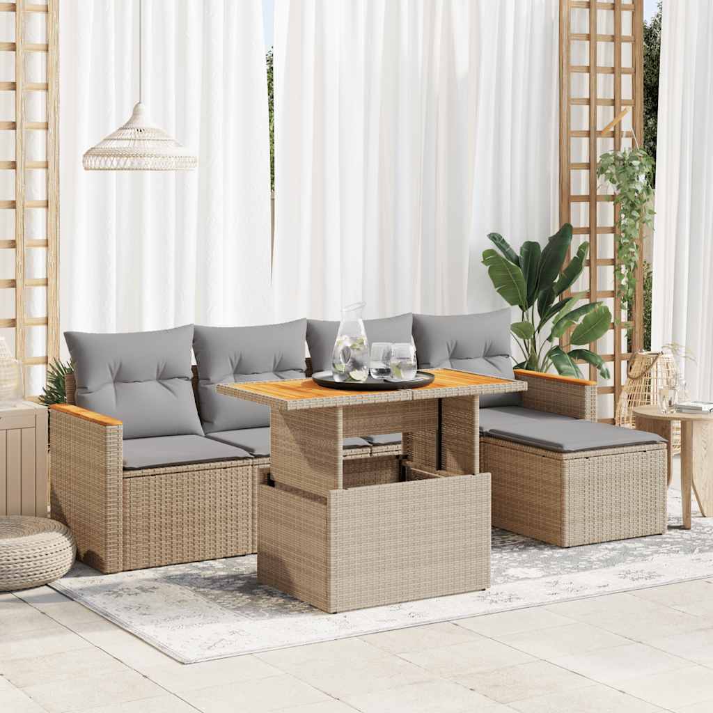 Vetonek Set sofás jardín y cojines 6 pzas ratán sintético acacia beige