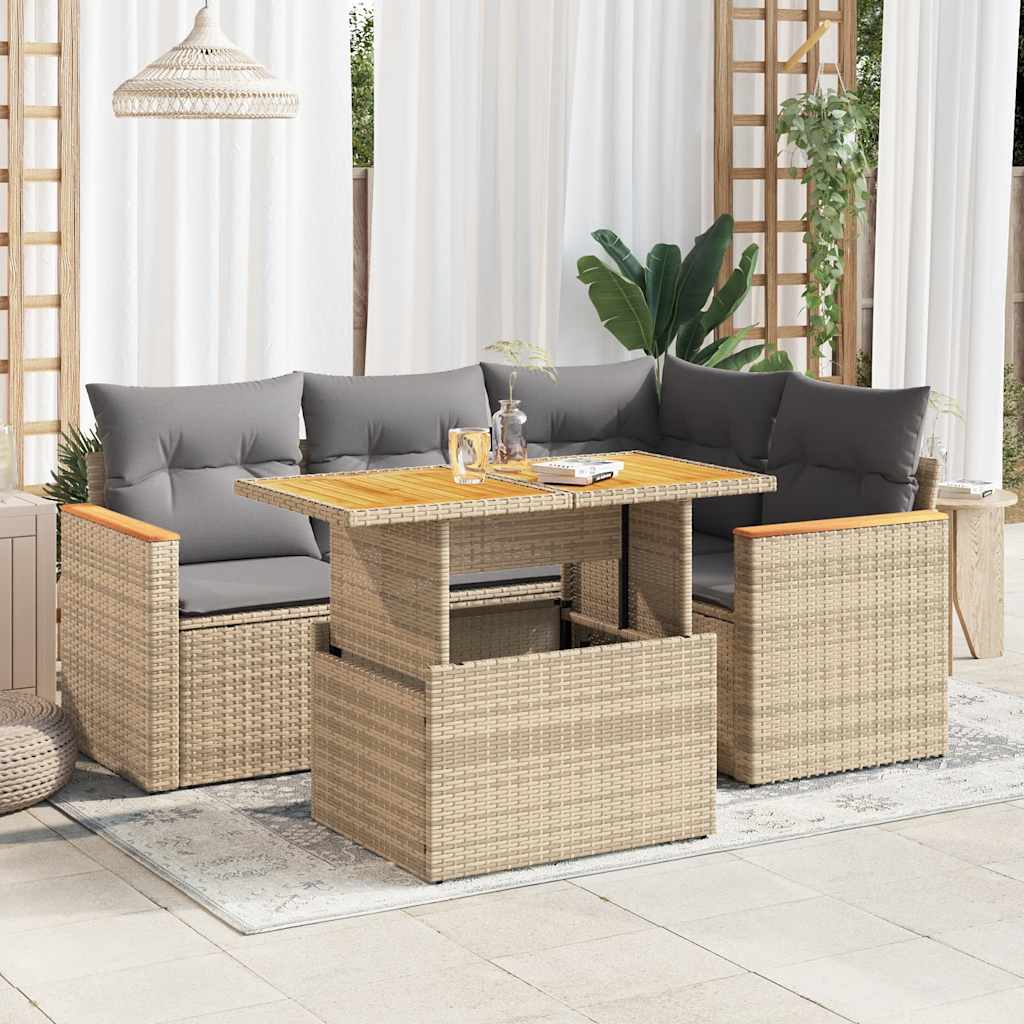 Vetonek Set sofás jardín y cojines 5 pzas ratán sintético acacia beige