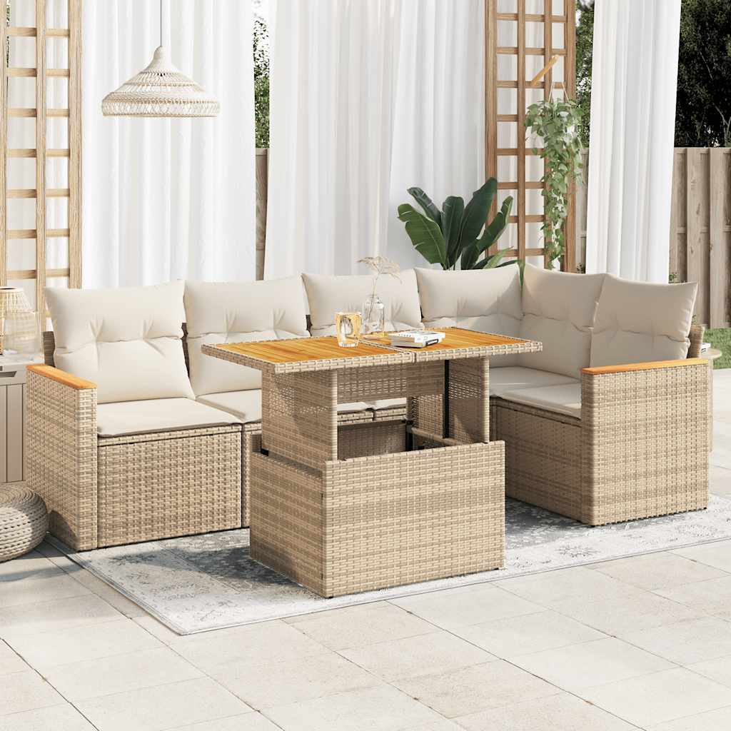 Vetonek Set sofás jardín y cojines 5 pzas ratán sintético acacia beige