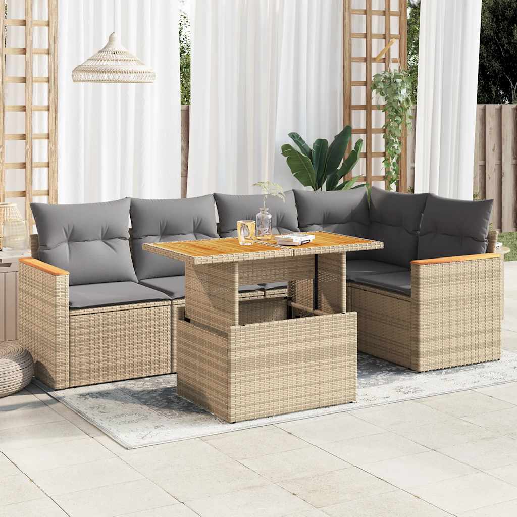 Vetonek Set sofás jardín y cojines 5 pzas ratán sintético acacia beige