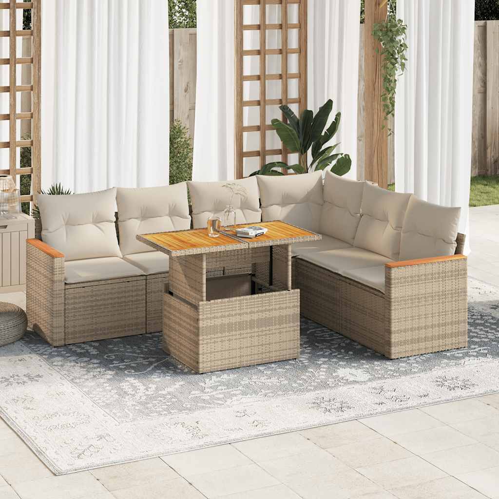 Vetonek Set sofás jardín y cojines 7 pzas ratán sintético acacia beige