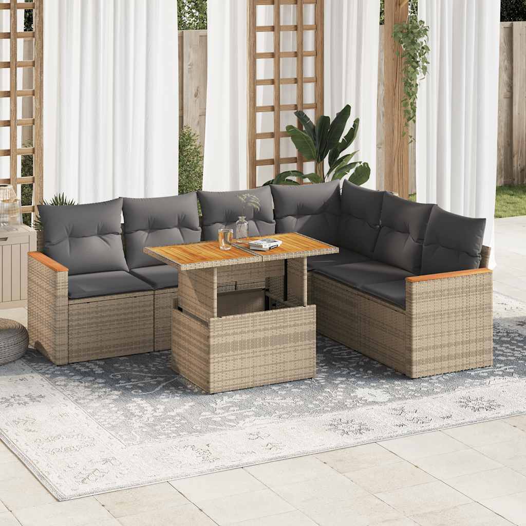 Vetonek Set sofás jardín y cojines 7 pzas ratán sintético acacia beige