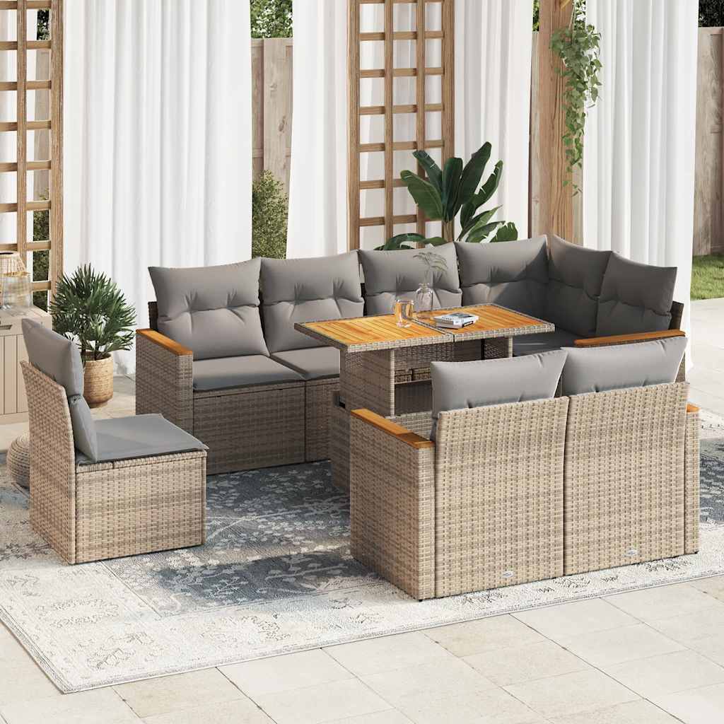 Vetonek Set sofás jardín y cojines 9 pzas ratán sintético acacia beige