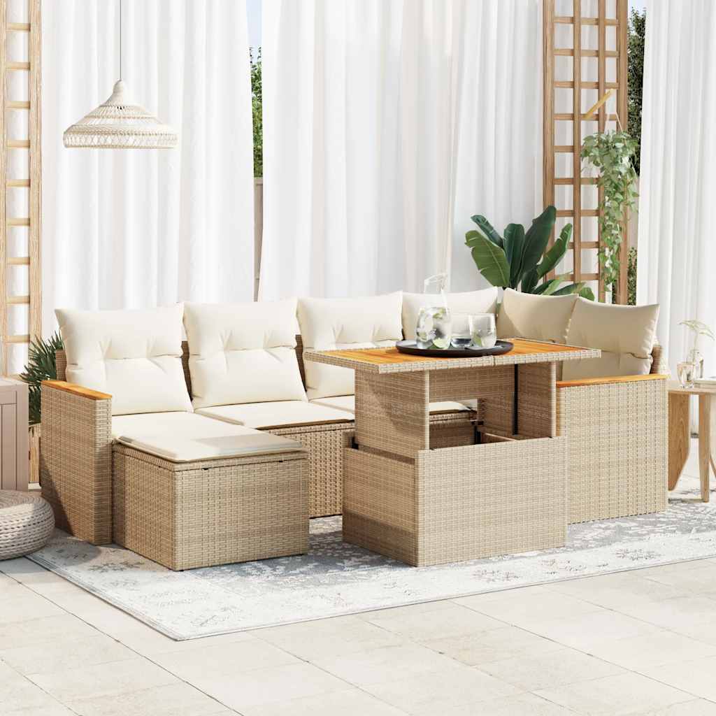 Vetonek Set sofás jardín y cojines 7 pzas ratán sintético acacia beige