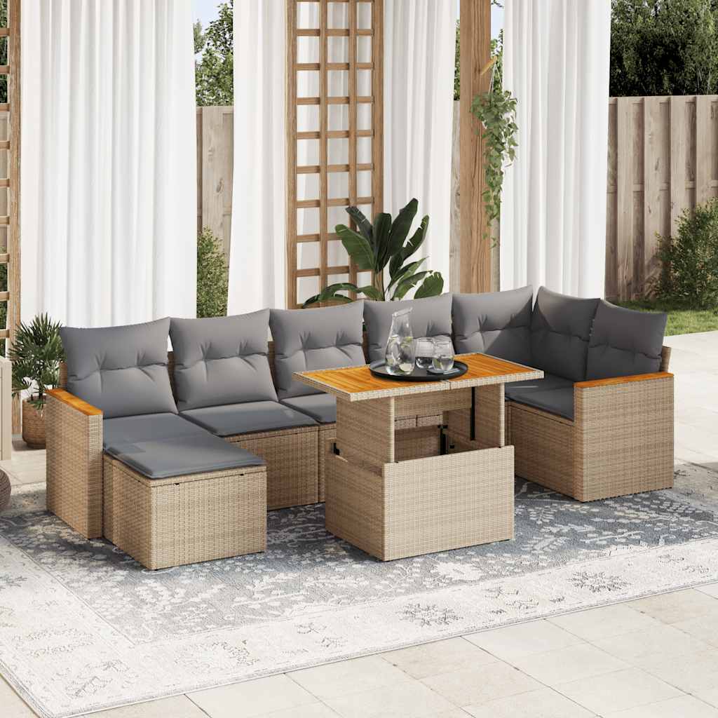 Vetonek Set sofás jardín y cojines 8 pzas ratán sintético acacia beige