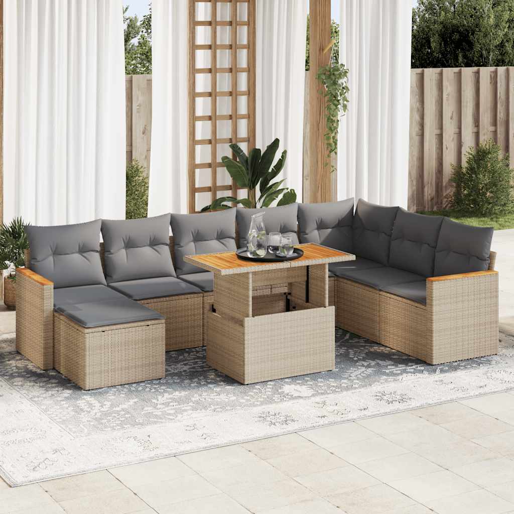 Vetonek Set sofás jardín y cojines 9 pzas ratán sintético acacia beige